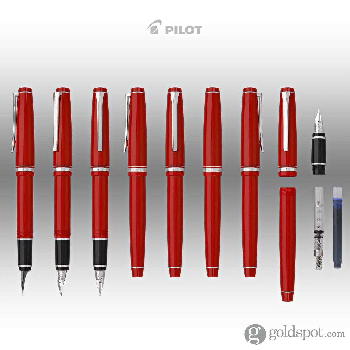 Pilot Falcon Fountain Pen in Red & Rhodium - Soft Flexible Fountain Pen