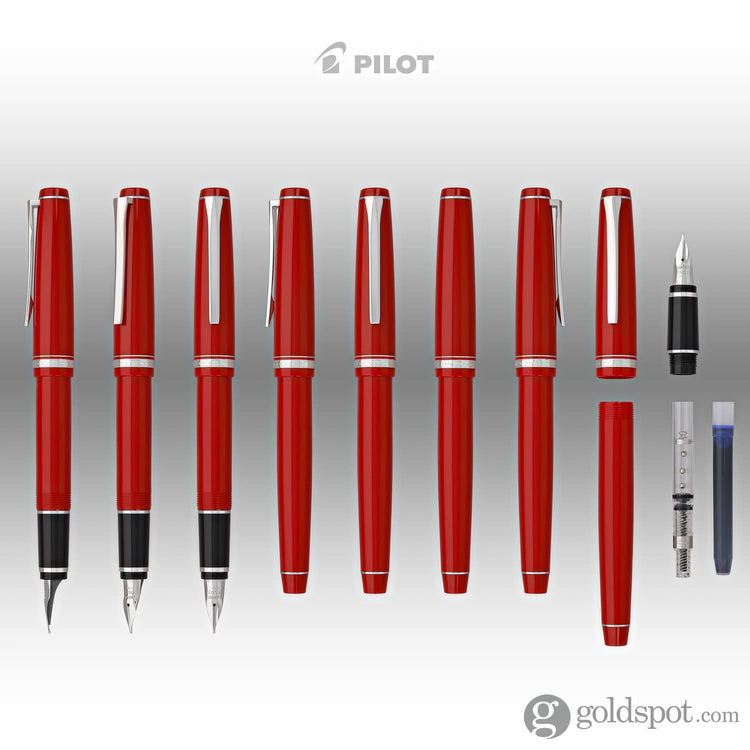 Pilot Falcon Fountain Pen in Red & Rhodium - Soft Flexible Fountain Pen