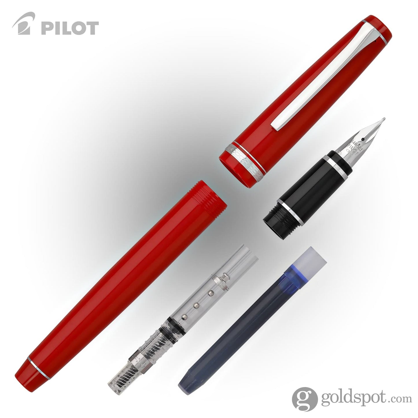Pilot Falcon Fountain Pen in Red & Rhodium - Soft Flexible Fountain Pen
