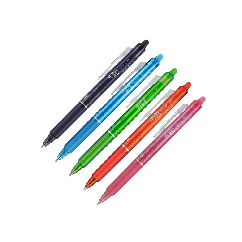 Pilot FriXion Clicker Erasable Gel Pens in Navy Turquoise Lime & Pink - Fine Point - Pack of 5 Gel Pen