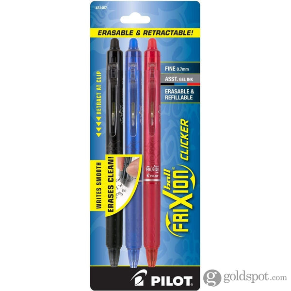 Pilot FriXion Clicker Erasable Gel Pens in Black Blue & Red - Fine Point - Pack of 3 3 Pack Gel Pen