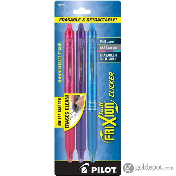 Pilot FriXion Clicker Erasable Gel Pens in Pink Purple & Turquoise - Fine Point - Pack of 3 3 Pack Gel Pen