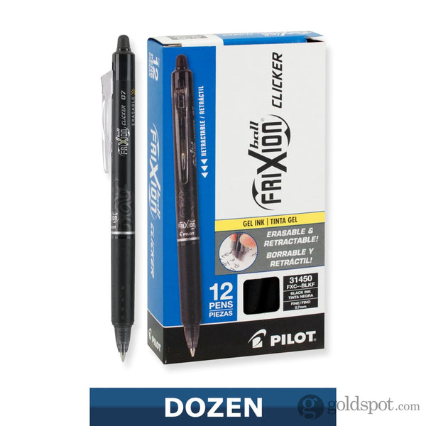 Pilot FriXion Clicker Retractable Erasable Gel Pens in Black - Fine Point 12 Pack Gel Pen
