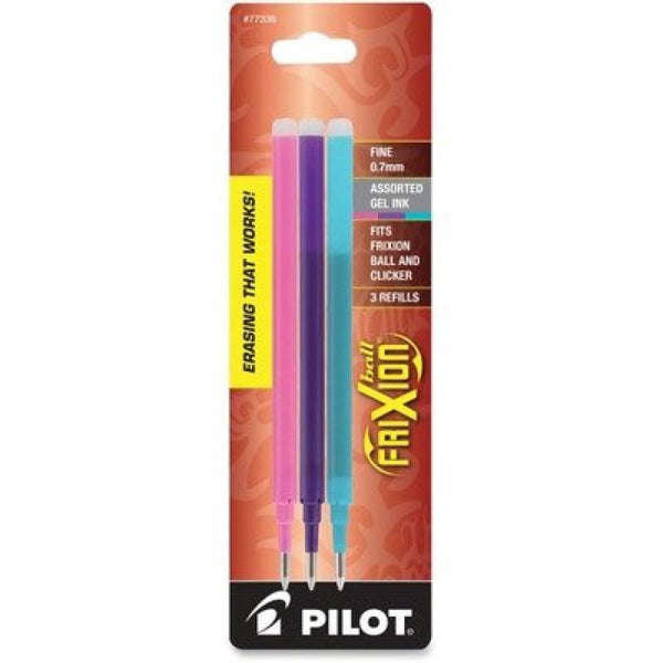 Pilot Frixion Erasable Ballpoint Pen Refill in Pink Purple and Turquoise - Pack of 3 Ballpoint Pen Refill