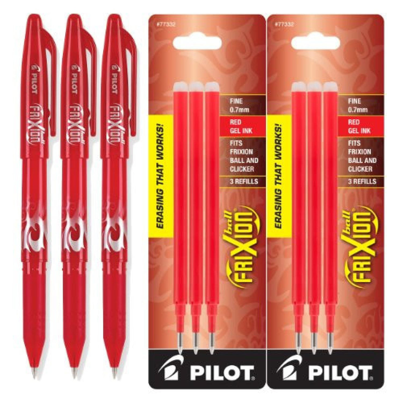 Pilot FriXion Erasable Gel Ink Pens in Red - Fine Point - Pack of 3 wi ...