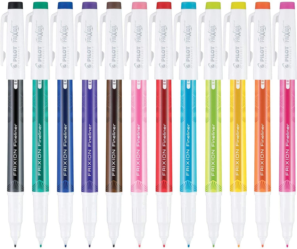 Pilot FriXion Fineliner Erasable Marker Pens in Black Green Blue Purple Brown Light Pink Red Periwinkle Yellow Orange & Pink- Fine Point -