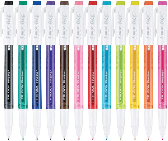Pilot FriXion Fineliner Erasable Marker Pens in Assorted Colors- Fine Point - Pack of 12