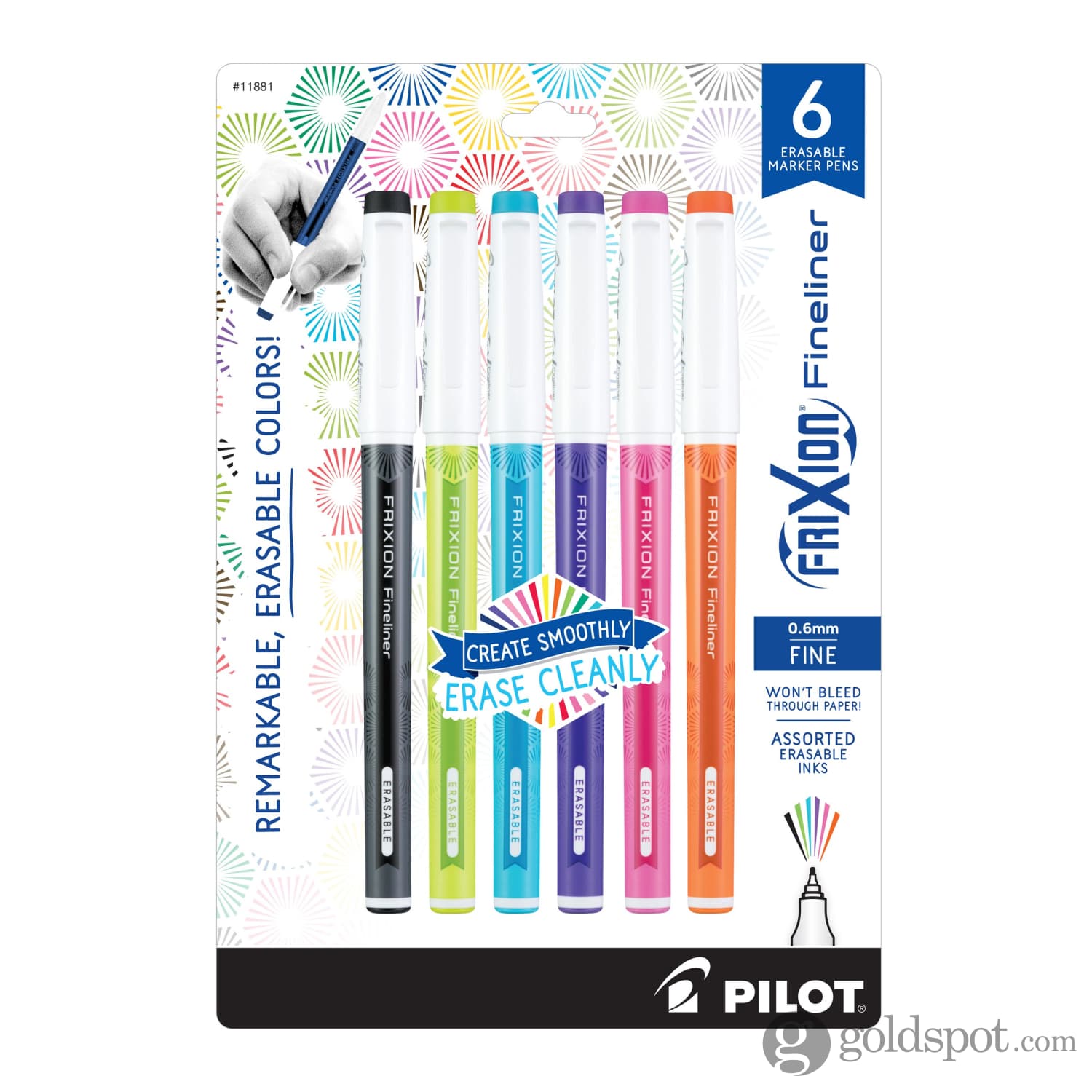 12484 Pilot FriXion Fineliner Erasable Marker Pen, Fine 0.6mm, Pack of 8  Colors