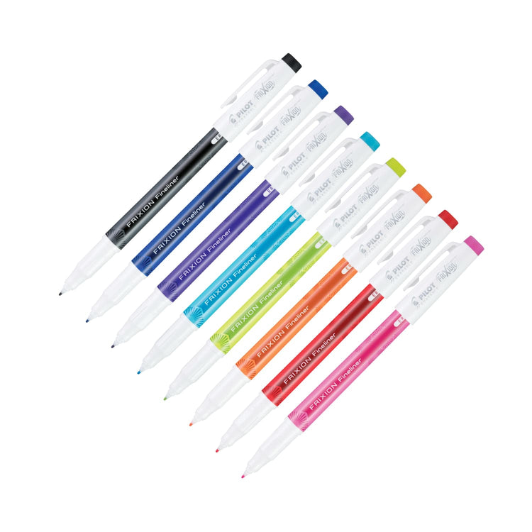 Pilot FriXion Fineliner Erasable Marker Pens in Black Blue Purple Periwinkle Lime Green Orange Red & Pink - Fine Point - Pack of 8 Marker