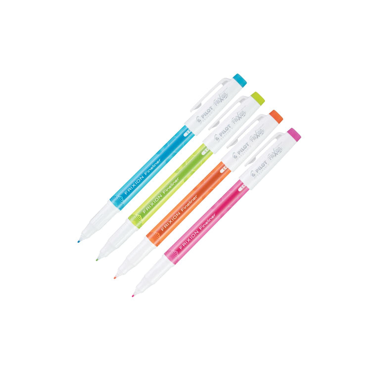 Pilot FriXion Fineliner Erasable Marker Pens in Periwinkle Light Green Orange & Pink - Fine Point - Pack of 4 Marker