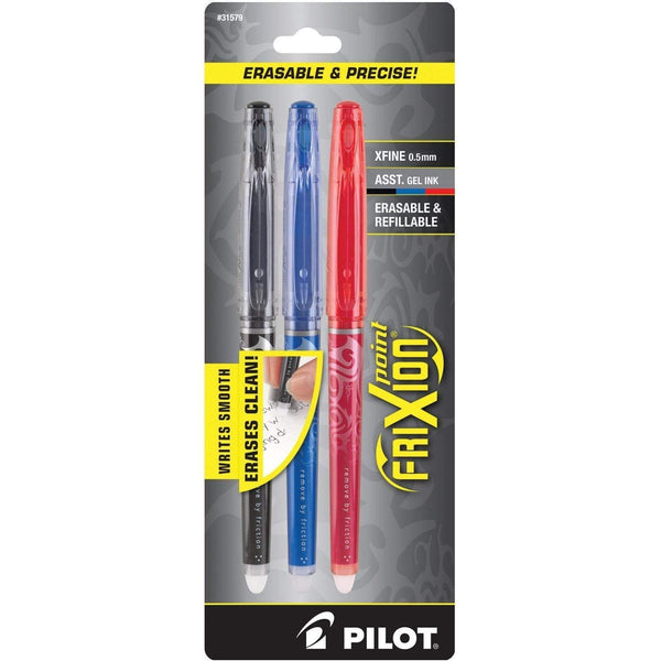 Pilot Frixion Point Erasable Gel Pen in Black Blue & Red - Extra Fine Point - Pack of 3 Gel Pen