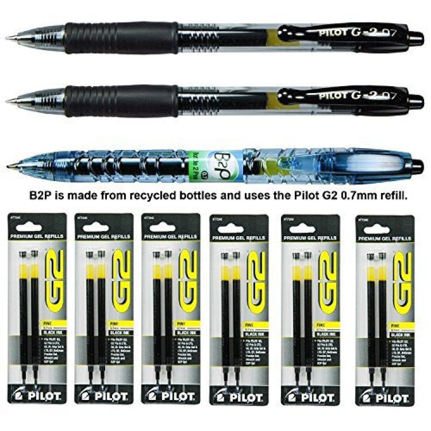 Pilot G2 07 Pen with Refills 0.7mm Black Gel Ink 9 Piece Assortment Pack Gel Pen