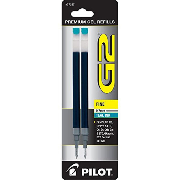 Pilot G2 Gel Ink Rolling Ball Refill in Teal - Fine Point - Pack of 2 Gel Refill