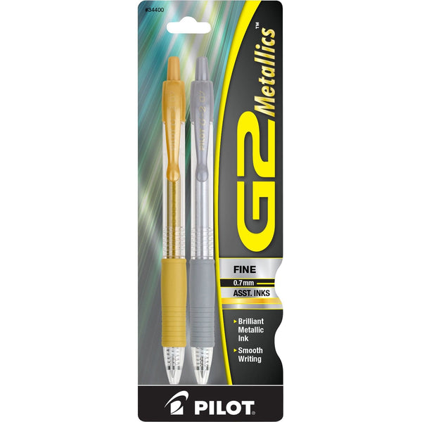 Pilot G2 Metallic Gel Ink Rolling Ball Pens in Gold & Silver - Fine Point - Pack of 2 Gel Pen