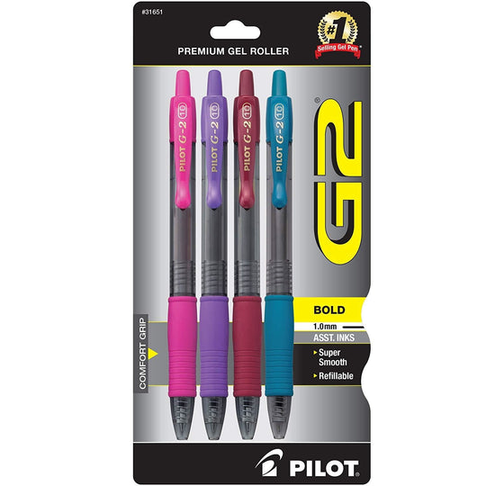 Pilot G2 Premium Gel Roller Pens in Assorted Colors - Bold Point - Pack of 4