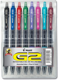 Pilot G2 Retractable Gel Ink Rollerball Pens in Assorted Colors - Pack of 8