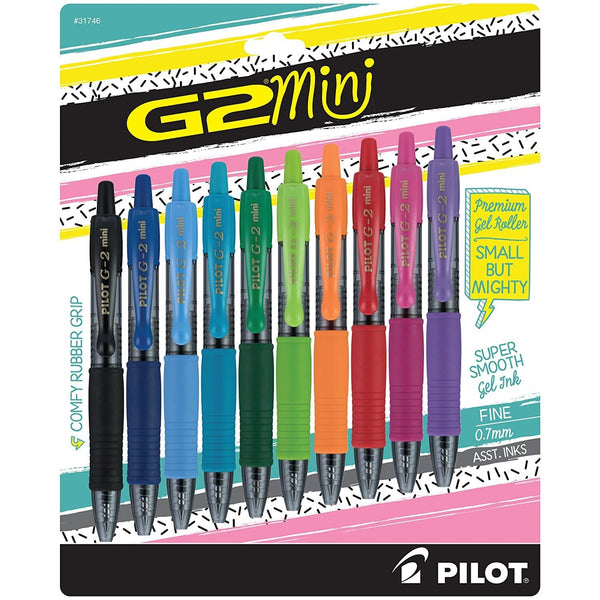 Pilot G2 Mini Gel Pens in Assorted Colors - Fine Point - Pack of 10 Gel Pen