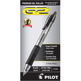 Pilot G2 Retractable Premium Gel Pens in Black - Pack of 12