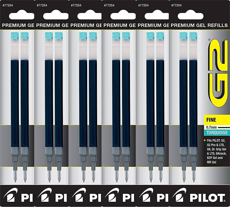 Pilot G2 Rollerball Gel Pen Refill in Turquoise - Fine Point - Pack of 6 Gel Refill
