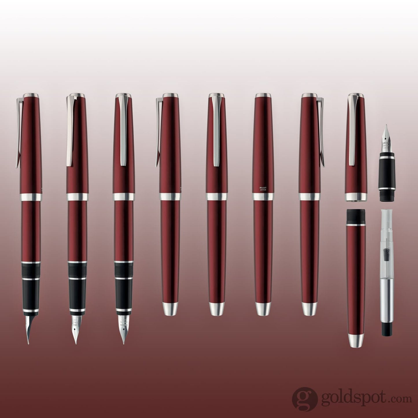Pilot Metal Falcon Fountain Pen in Burgundy - Soft Flexible Fountain Pen