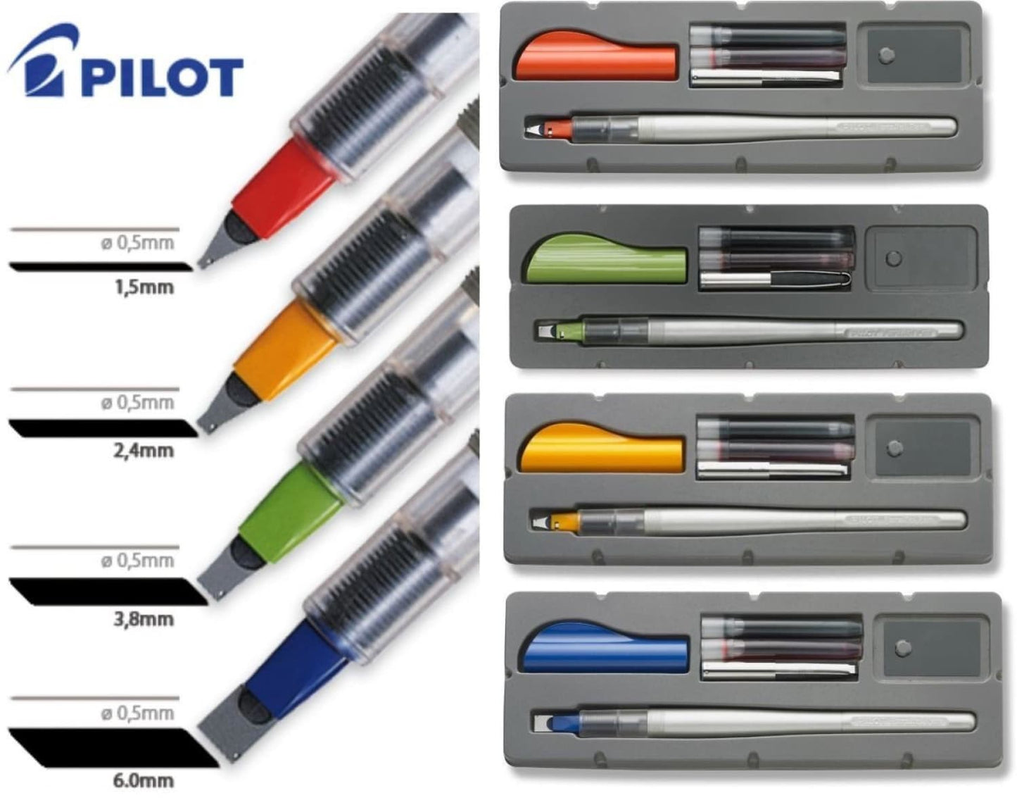Pilot Parallel Calligraphy Pen Assorted Set - 1.5 2.4 3.8 6.0 mm - Pack of 4 Calligraphy Pen