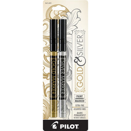 Pilot Permanent Paint Markers in Gold and Silver Metallic - Extra Fine Point - Pack of 2