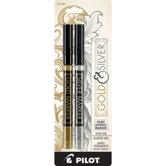 Pilot Permanent Paint Markers in Gold and Silver Metallic - Extra Fine Point - Pack of 2