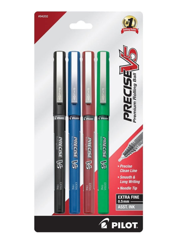 Pilot Precise V5 Rollerball Pen in Asorted - Extra Fine Point - Pack of 4 Rollerball Pen