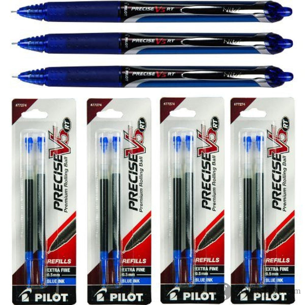 Pilot Precise V5 Rollerball Pen in Blue - Extra Fine Point 3 Pack + 4 Refills Rollerball Pen