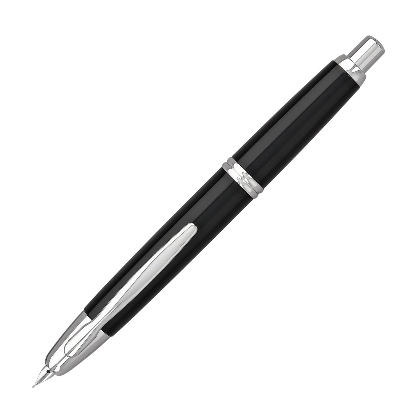 Pilot Vanishing Point Fountain Pen in Black & Rhodium - 18K Gold Fountain Pen
