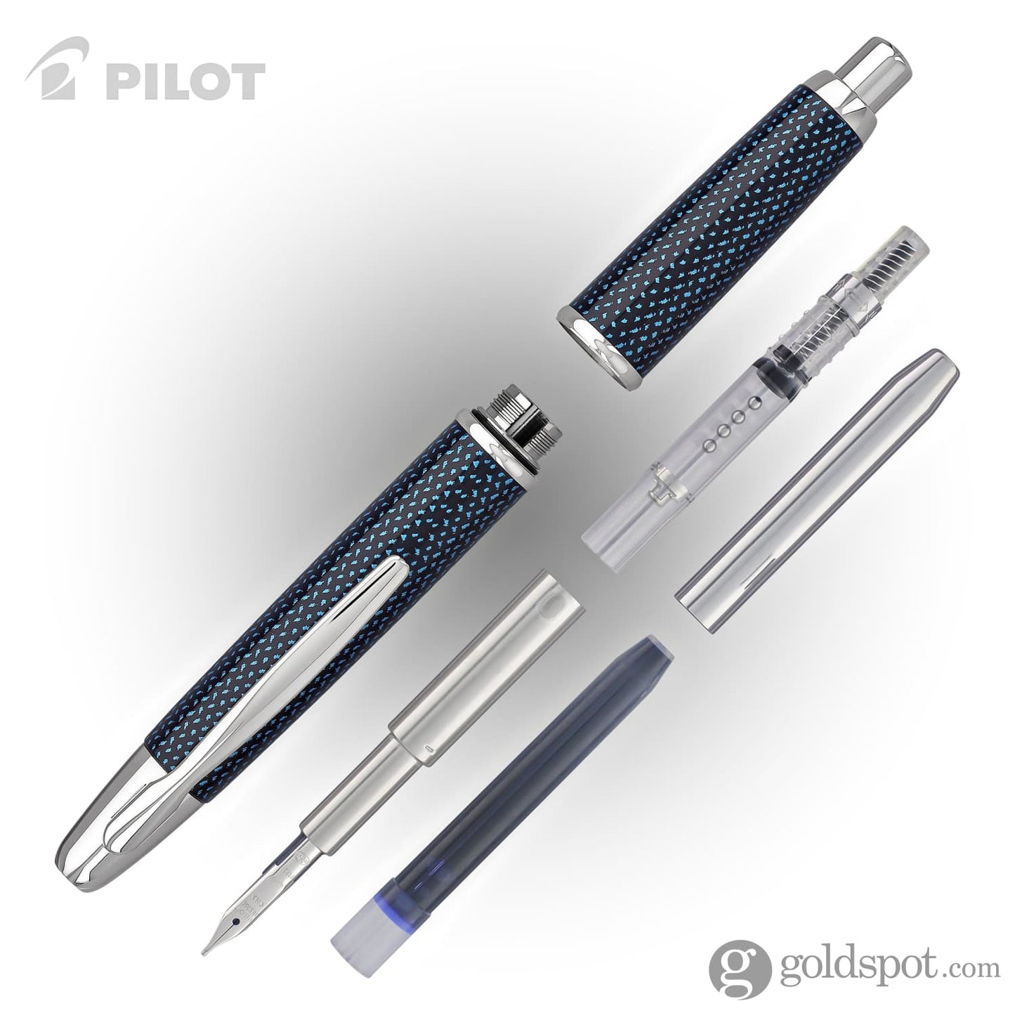 Pilot Vanishing Point Fountain Pen in Blue Carbonesque & Rhodium - 18K Gold Fountain Pen