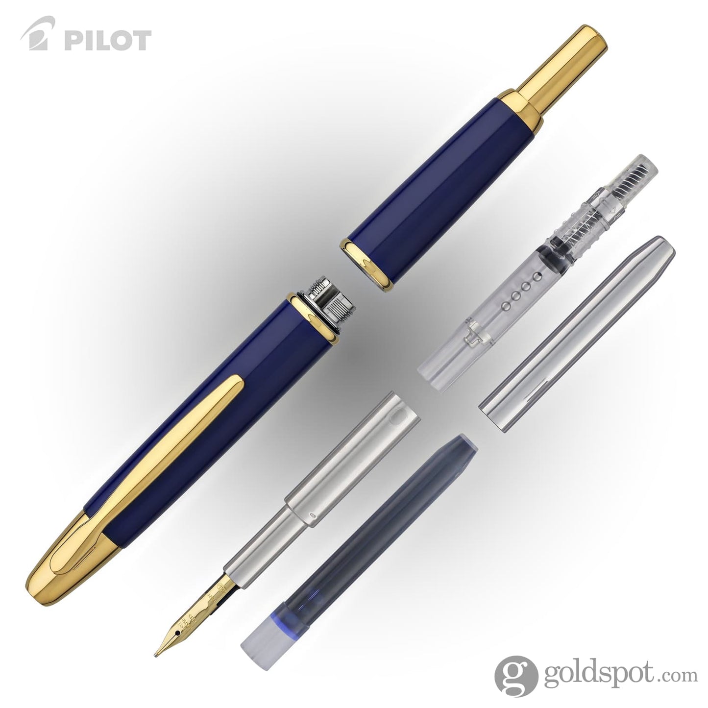 Pilot Vanishing Point Fountain Pen in Blue & Gold - 18K Gold Fountain Pen