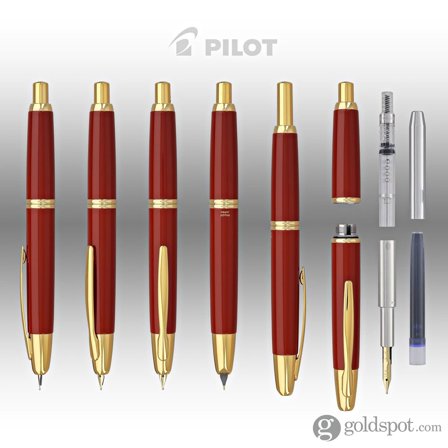 Pilot Vanishing Point Fountain Pen in Red & Gold - 18K Gold Fountain Pen