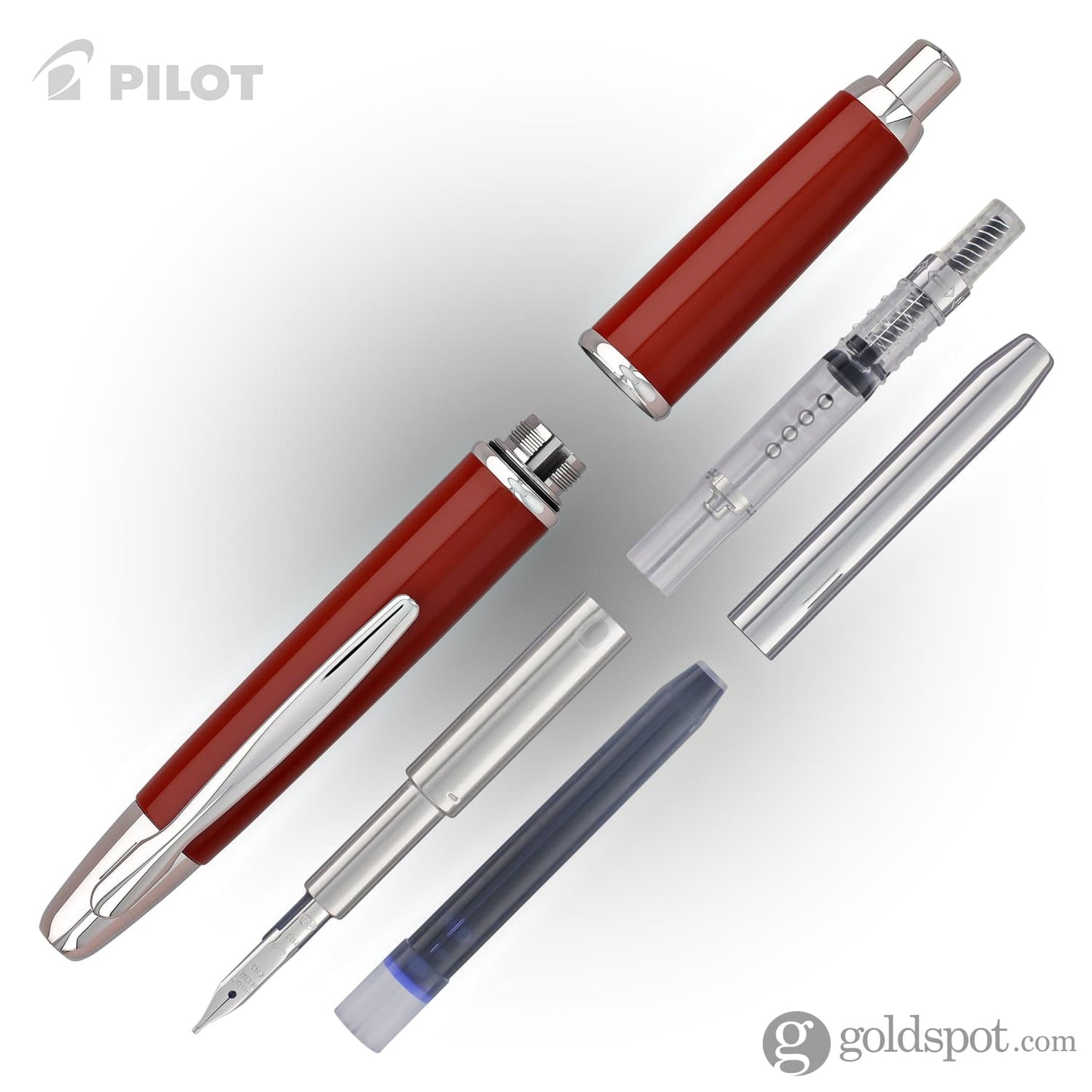 Pilot Vanishing Point Fountain Pen in Red & Rhodium - 18K Gold Fountain Pen