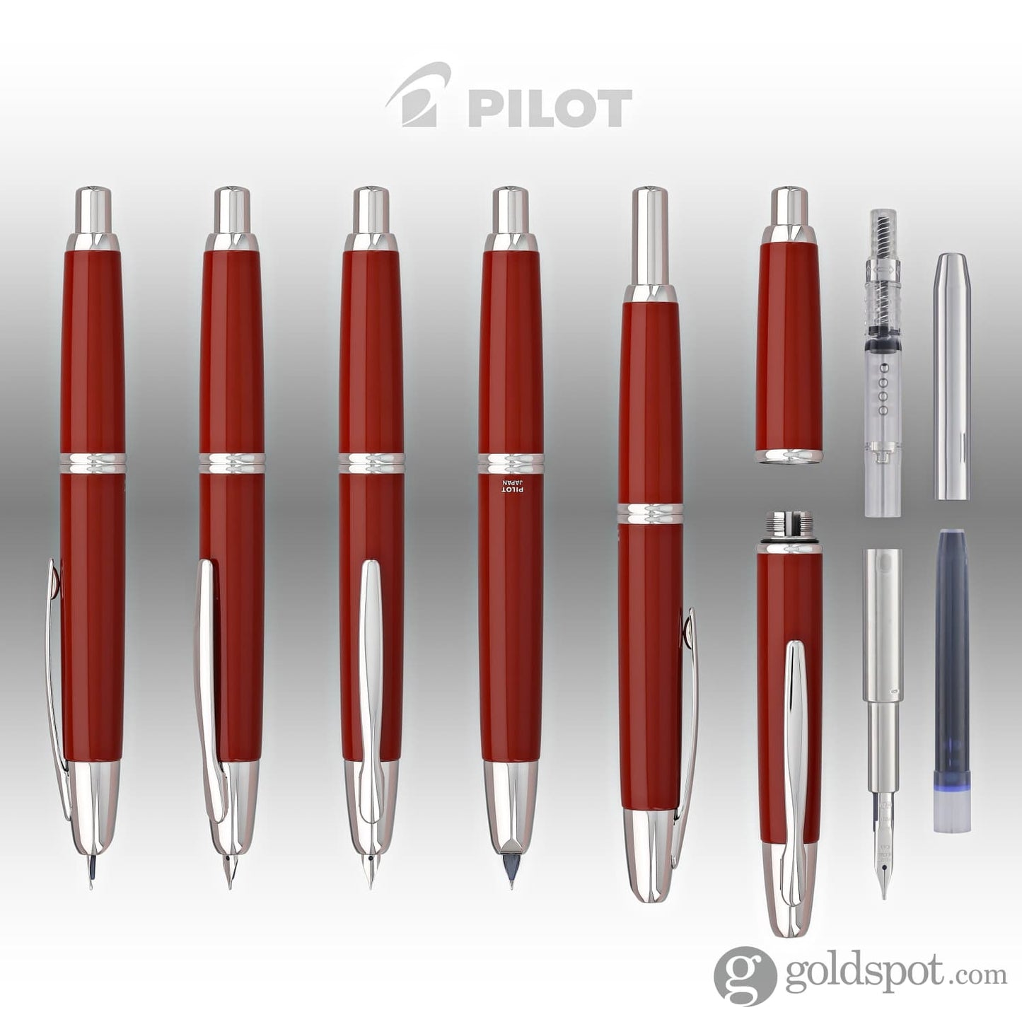 Pilot Vanishing Point Fountain Pen in Red & Rhodium - 18K Gold Fountain Pen