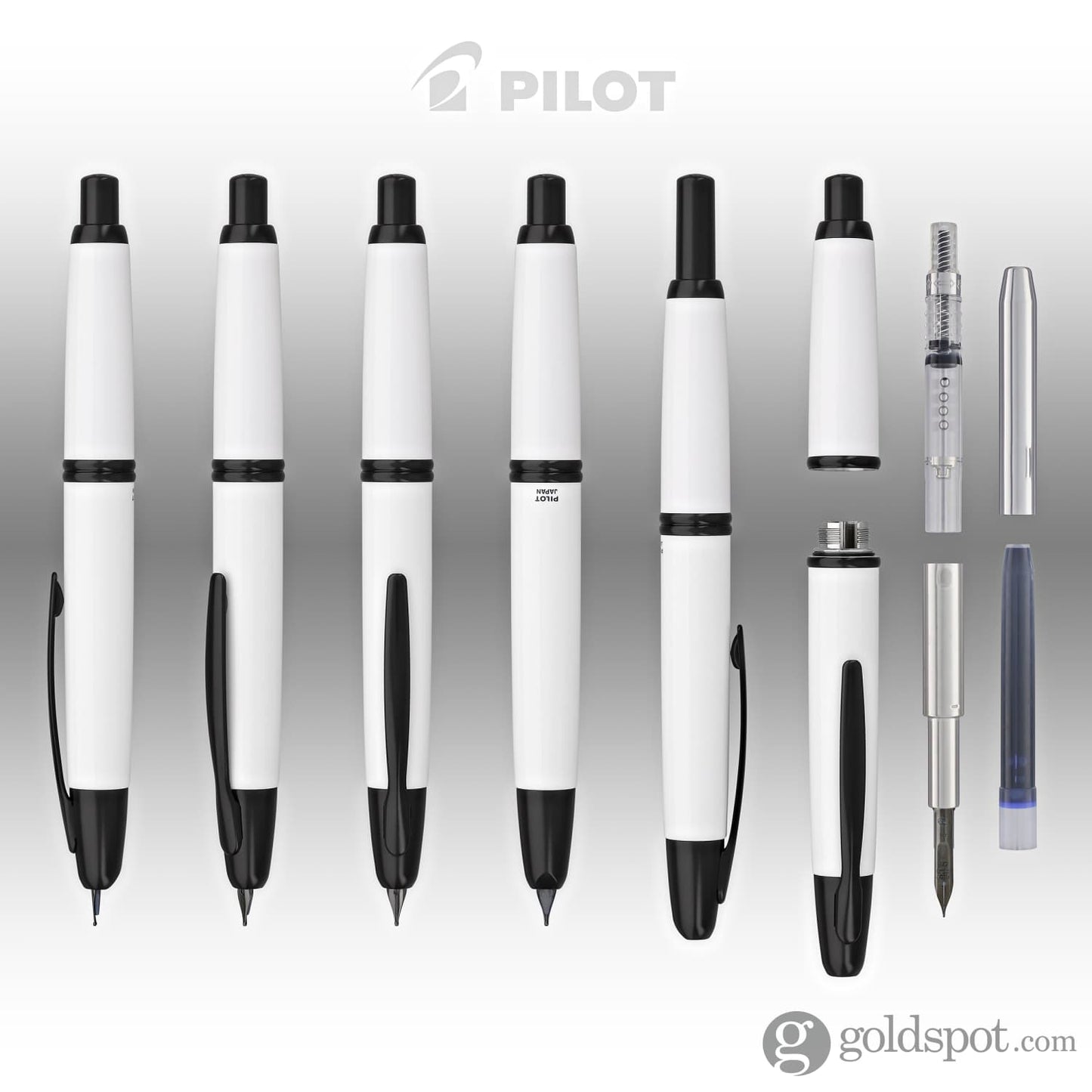 Pilot Vanishing Point Fountain Pen in Shiny White & Black Accents - 18K Gold Stub Nib Fountain Pen