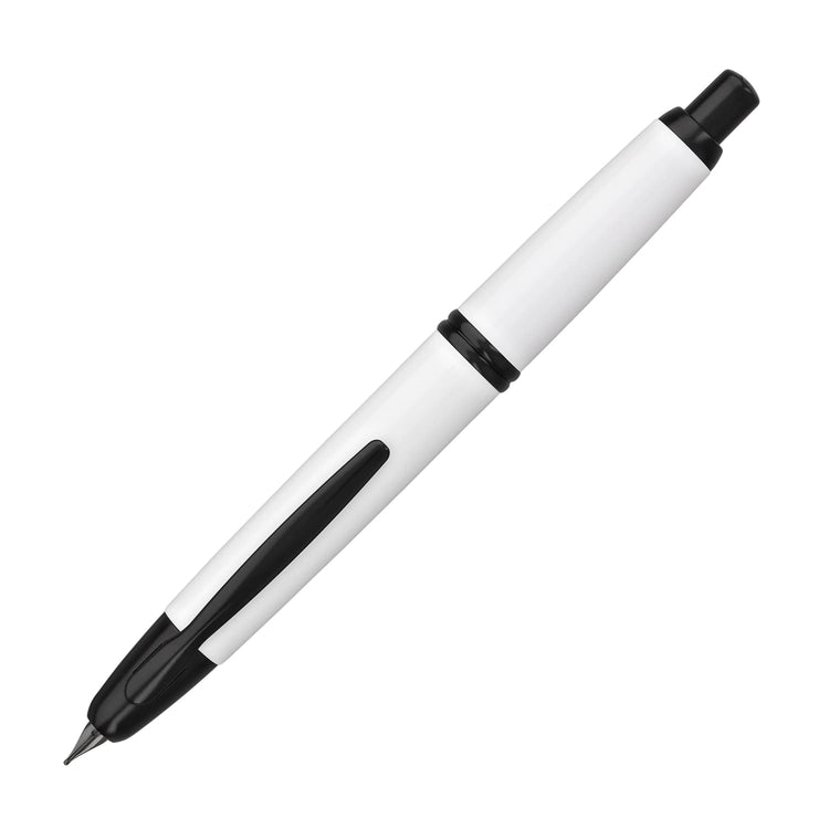 Pilot Vanishing Point Fountain Pen in Shiny White & Black Accents - 18K Gold Stub Nib Fountain Pen