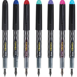 Pilot Varsity Disposable Fountain Pen in Black with Assorted Ink Colors - Medium Point - Pack of 7