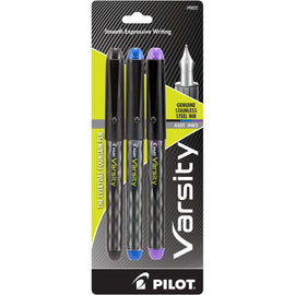 Pilot Varsity Disposable Fountain Pen in Black with Black, Blue & Purple Ink - Pack of 3