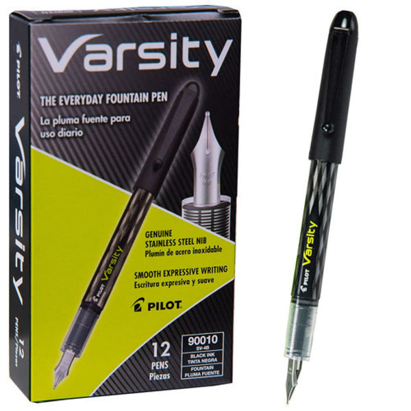 Pilot Varsity Disposable Fountain Pen in Black with Black Ink - Pack of 12 Fountain Pen