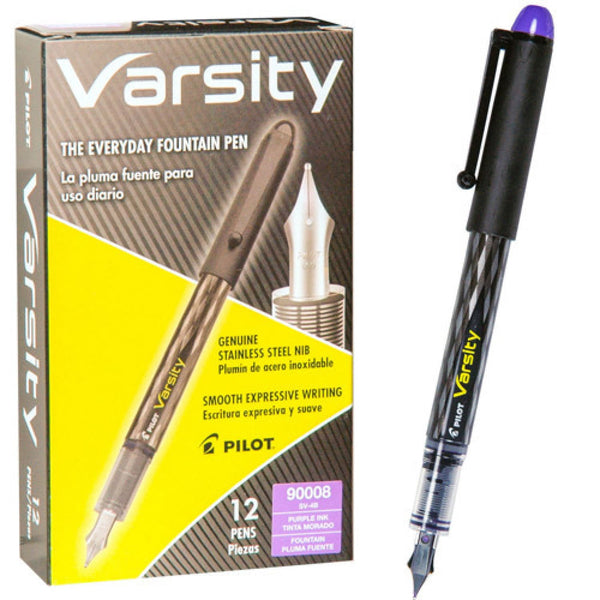 Pilot Varsity Disposable Fountain Pen in Black with Purple Ink - Pack of 12 Fountain Pen