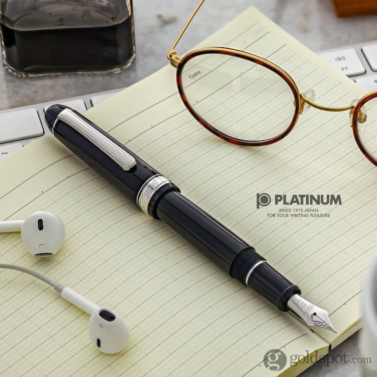 Platinum 3776 Century Fountain Pen in Black with Rhodium Trim - 14K Gold Music Point Fountain Pen