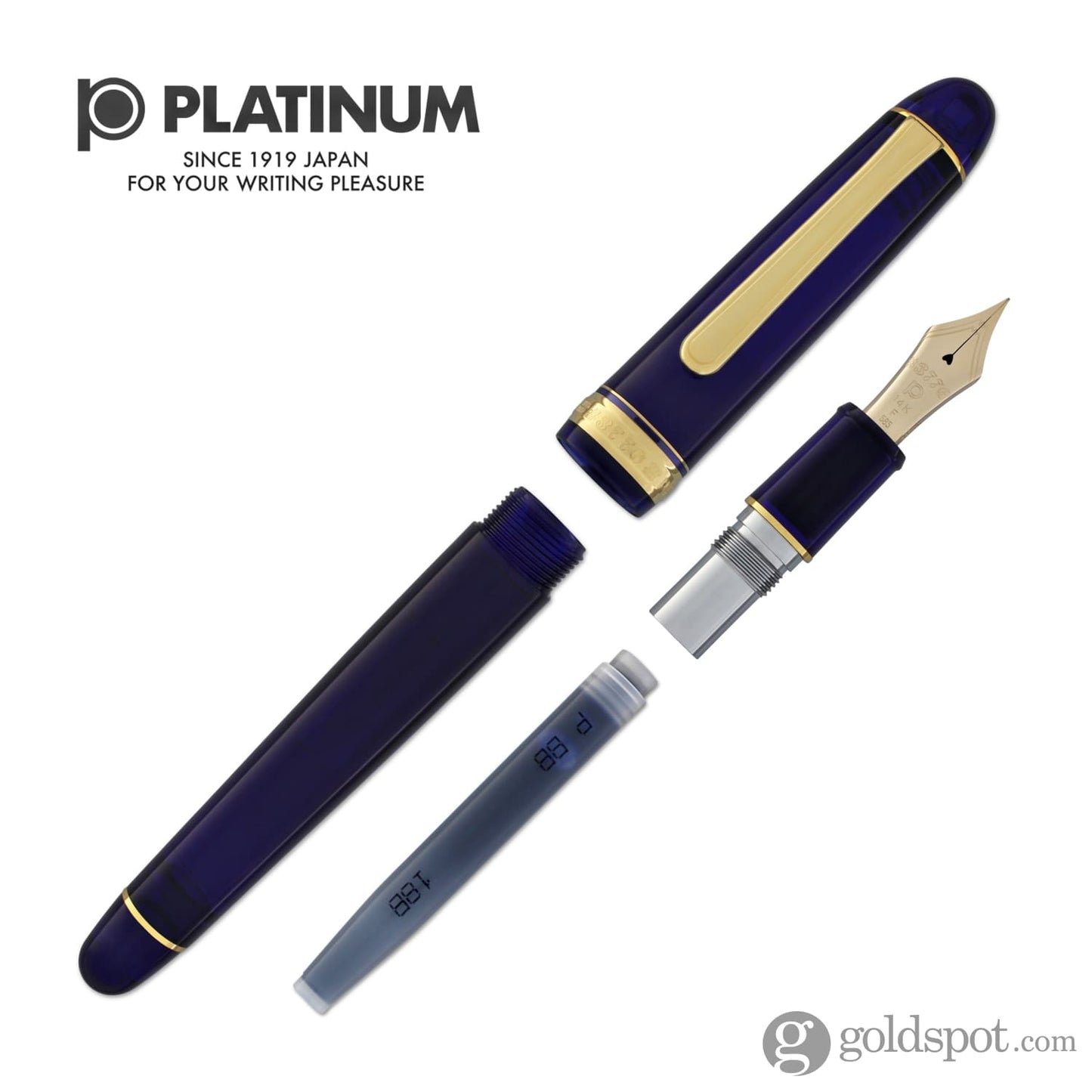 Platinum 3776 Century Fountain Pen in Chartres Blue with Gold Trim - 14K Gold Fountain Pen