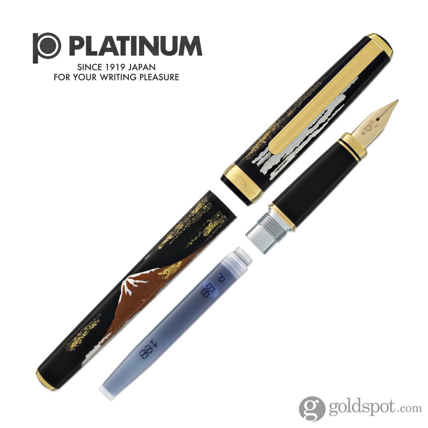 Platinum Classic Maki-e Fountain Pen with Mt. Fuji Design - 18K Gold Fountain Pen