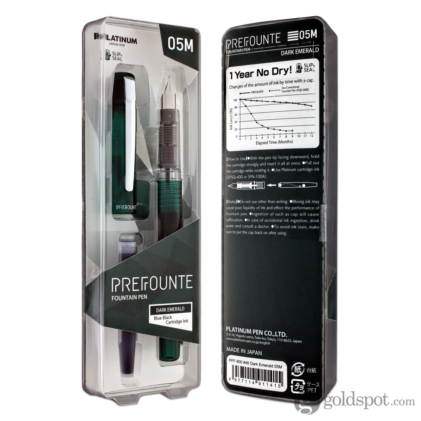 Platinum Prefounte Fountain Pen in Dark Emerald Fountain Pen