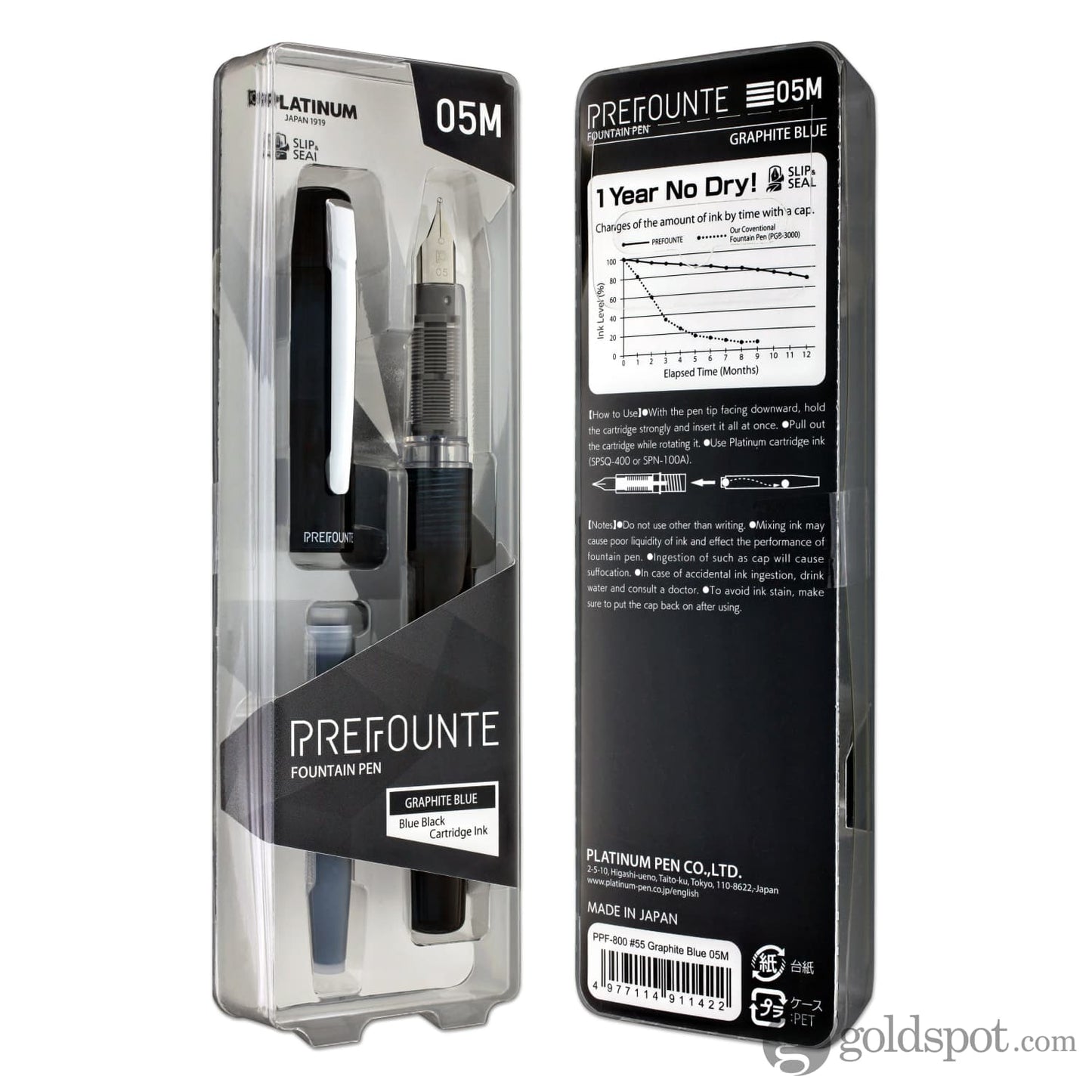 Platinum Prefounte Fountain Pen in Graphite Blue Fountain Pen