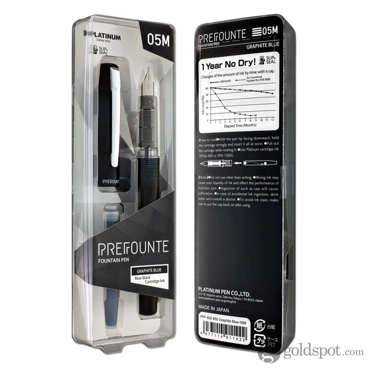 Platinum Prefounte Fountain Pen in Graphite Blue Fountain Pen