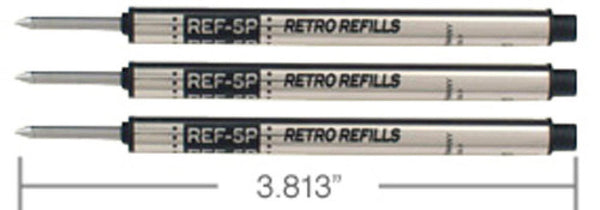 Retro 51 Retractable Rollerball Pen Refill in Black - Pack of 3 Rollerball Refill
