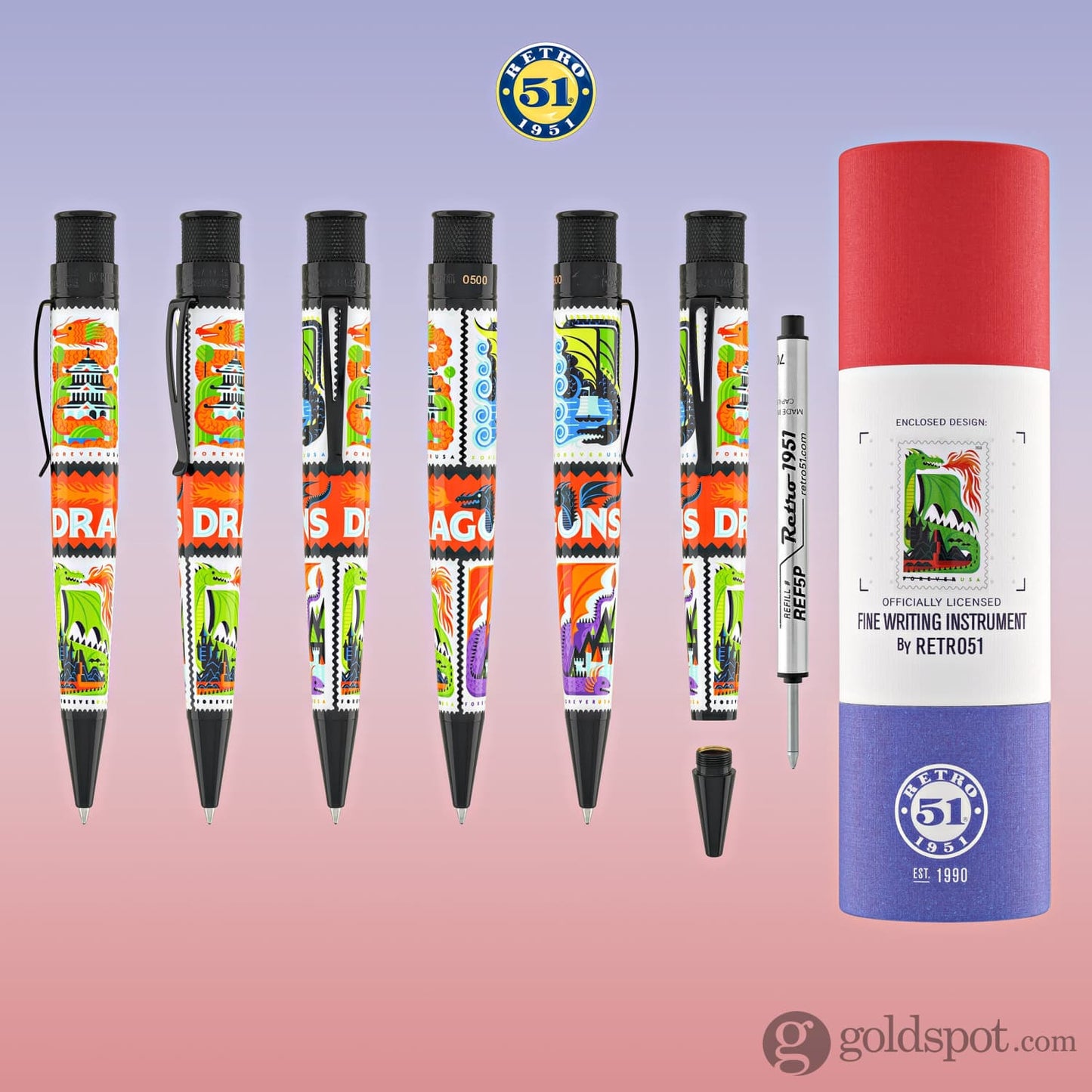 Retro 51 Tornado Big Shot Rollerball Pen USPS Dragons Stamps Rollerball Pen