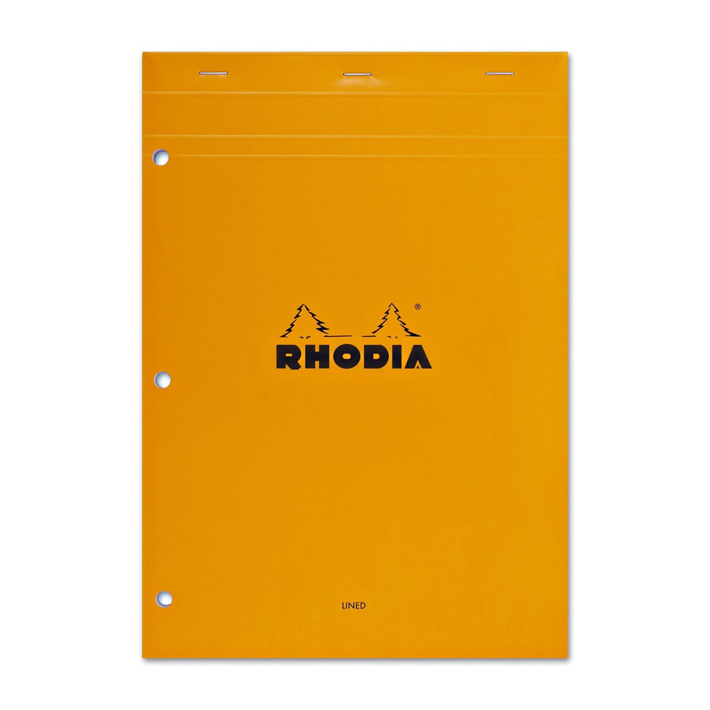 Rhodia No. 18 Lined Staplebound with 3 Hole Punch 8.25 x 11.75 in Orange Notepad